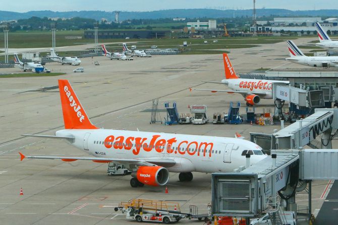 Easyjet, kompanija, avion, logo Easyjet, kompanija, avion, logo