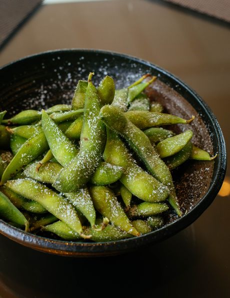 Zdrave namirnice, losos, edamame, paprika