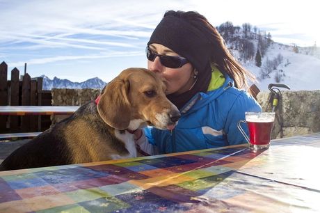 Pas i poljupci i zagrljaji vlasnika