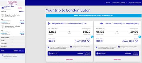 Upoređivanje cena British Airwaysa, Wizz Aira i Air Serbie