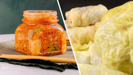 sarma, hrana, zimska salata, kimči i kiseli kupus.