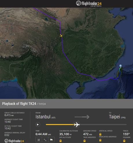 Let TK24 od Istanbula do Tajpeja Let TK24 od Istanbula do Tajpeja
