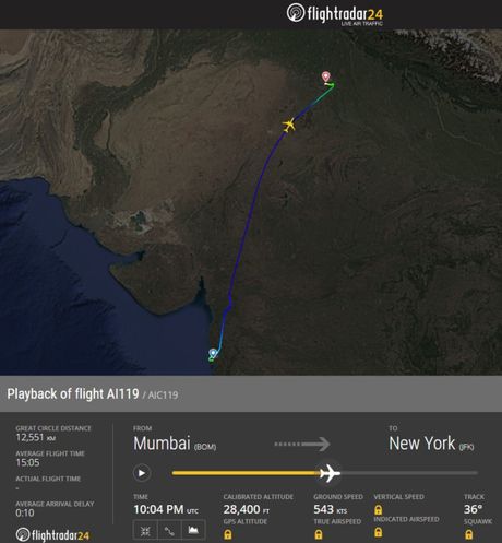 Let AI119 od Mumbaja do Njujorka