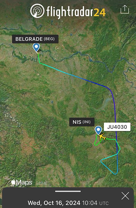 Screenshot FlightRadar24 E195 YU-ATB