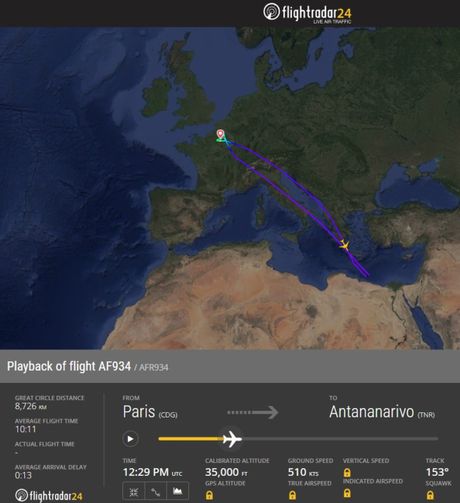 Preusmeren let AF934 Air France za Antananarivo