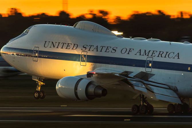 Vilnius Lithuania. US Air Force E-4B Doomsday Plane Nightwatch 73-1676