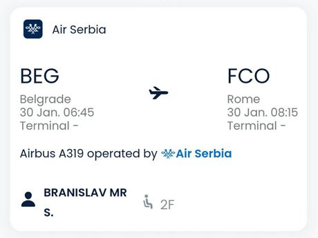 Izvestaj sa leta Beograd Rim Er Srbija a319-100