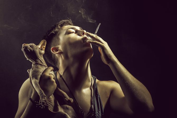 Mačka i vlasnik pušač