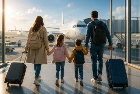 Parodica koja putuje avionom sa decom