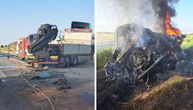 STRAŠNE SLIKE KOD RUME: Kamion buknuo, vozač ŽIV IZGOREO! Svuda garež i telo, vatrogasci sekli lim za drugog!